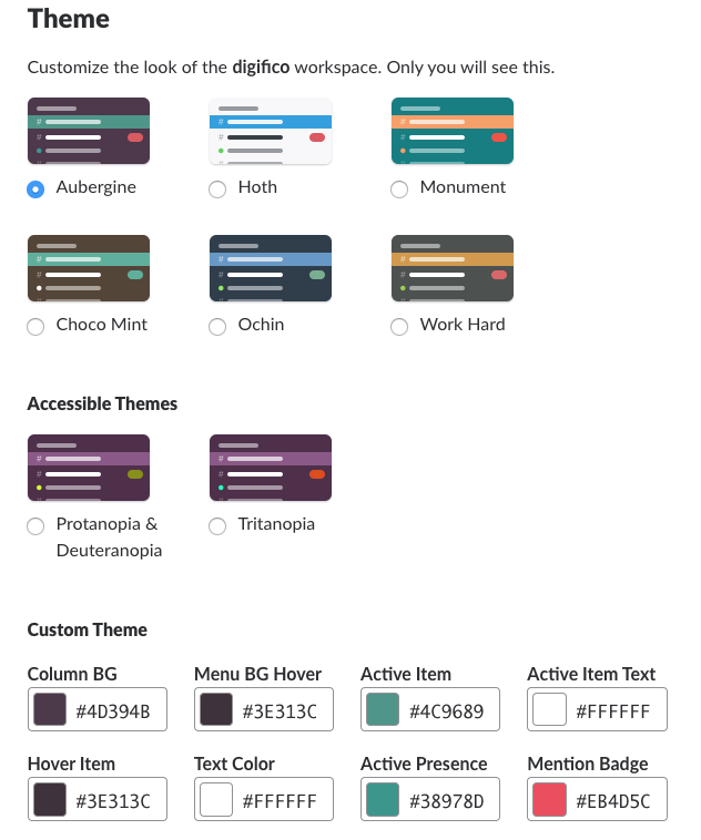 Opciones para personalizar tu lugar de trabajo en Slack